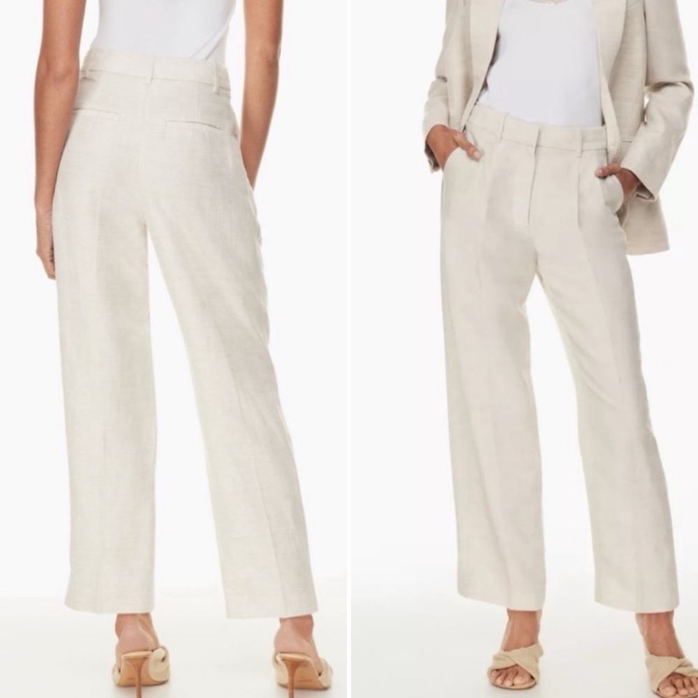 WILRED EFFORTLESS WIDE LEG CROPPED LINEN BLEND NEUTRAL ARTZIA PANTS SIZE SMALL